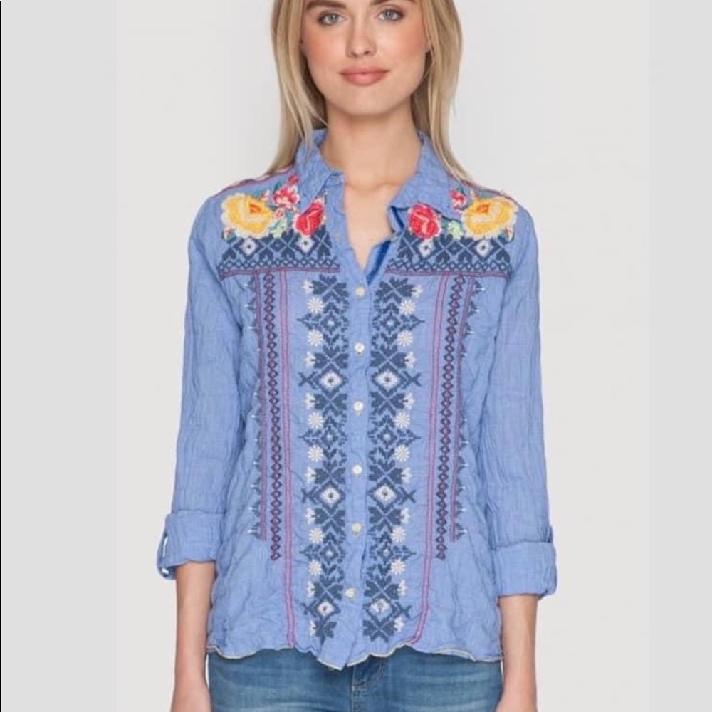 Johnny Was 3J Workshop Women's Floral High-Low Hem Button Down Long Sleeve Shirt - Picture 1 of 15